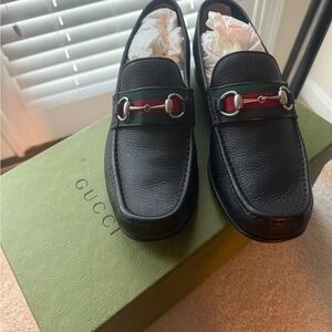 Gucci Black Leather Horsebit Loafers